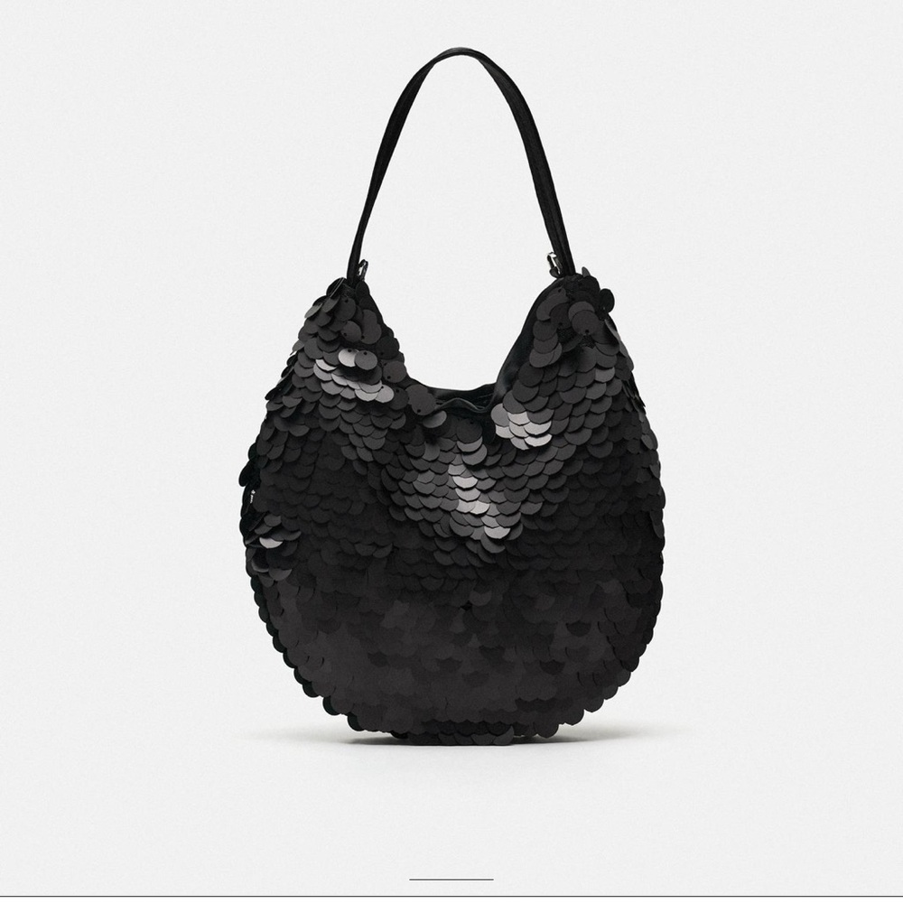 ZARA SEQUIN MINI BUCKET BAG - Picture 1 of 9